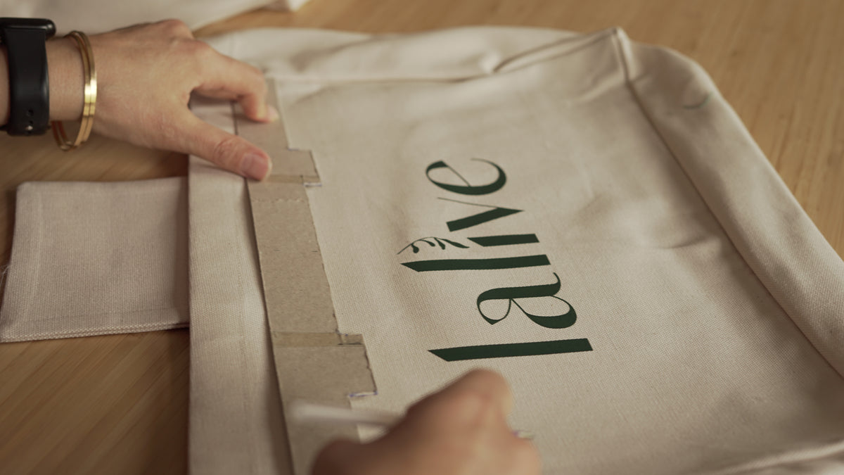 Preparing a print on a tote bag